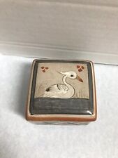 Trinket Box Stone Mexico Swan Hand Painted 3.5 in. square x 2 in. Tall