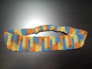 Multicolor Blue Yellow Orange Handmade Crochet Headband 1.5 H x 17-18 L inches - Picture 1 of 3