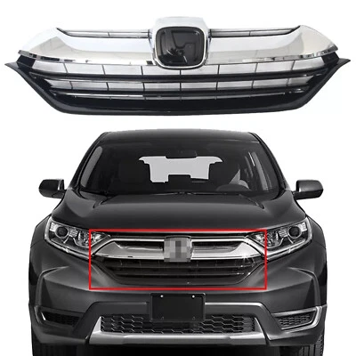 Chrome Front Bumper Upper Grille Black Grill for 2017 2018 2019 Honda CRV CR-V - Image 1 of 4