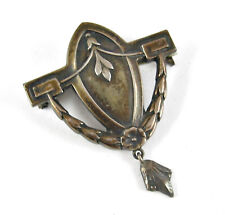 800 Silver PIN Vintage Shield Dangle Charm BROOCH Art Nouveau C Clasp Tube Hinge