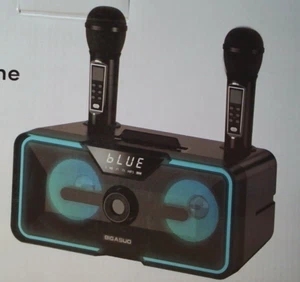 BIGASUO Karaoke Machine for Adults Kids w/ 2 UHF Wireless Microphones - New - Picture 1 of 5