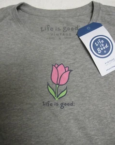 LIFE IS GOOD T-Shirt rosa Tulpe Blume SS grau neu mit Etikett Damen Größe S Small NEU - Bild 1 von 3