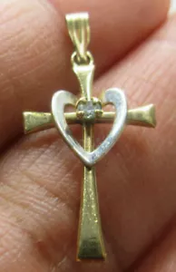 Vintage 1/20 14kt GF CZ Christliches Kruzifix Kreuz Charm Anhänger Religion - Bild 1 von 7