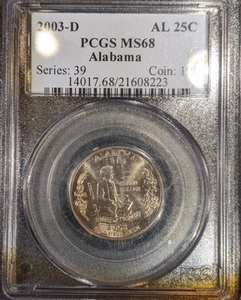 2003-d PCGS MS-68 Alabama Washington State Quarter Super Underrated low pop 32/0 - Picture 1 of 2