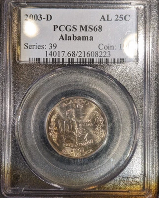 2003-d PCGS MS-68 Alabama Washington State Quarter Super Underrated low pop 32/0 - Image 1 of 2