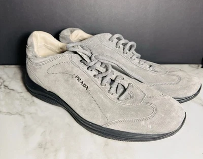 Prada Women's Suede Gray Sports Low Top Lace-Up Sneakers EUR 40/ US 9 - Image 1 of 4