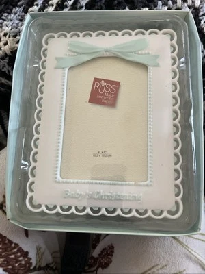 Russ Baby Boy Christening Ceramic  Photo Picture Frame 4x6, NEW - Image 1 of 2