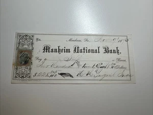 R135 - Manheim National Bank - Bank Check - Manheim PA - 1875 - Picture 1 of 1