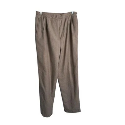 Saks Fifth Avenue 正装裤子女式 12 棕色高腰打褶直筒羊毛 — 第 1/4 张图片