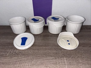 Set Of 4 CorningWare Soup Cup/Meal Mugs FRENCH WHITE 20-Oz Ribbed w/ Vented Lids - Picture 1 of 5