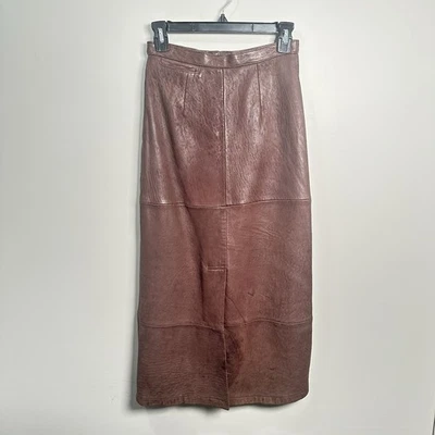 Falda para caminar vintage Banana Republic Safari de cuero marrón midi, talla 6 Foto 1 de 4