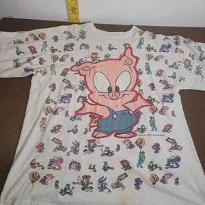 Camisa vintage 1993 Looney Tunes Tiny Toons doble cara AOP Porky Pig - Imagen 1 de 13