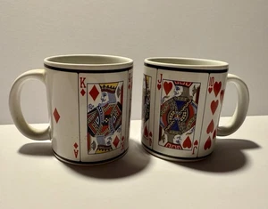 Juego de tazas de noche de póker - Tazas de café de gres Trisa vintage con diseño de tarjeta - Imagen 1 de 5
