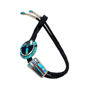 Hank Whitethorne, Bolo Tie, Multi-Stone, Sterling Silver, Navajo Handmade, 44" - Picture 1 of 4