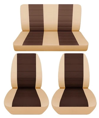 Передние и задние чехлы на автомобильные сиденья подходят для Jeep CJ5 1973 года выпуска желтовато-коричневые и коричневые - Изображение 1 из 4