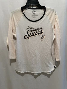 FLAWED San Antonio Spurs ’47 Brand Women’s 3/4 Sleeve Raglan Shirt Size L Ivory - Picture 1 of 15