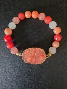 Chico's Armband Perlen Druzy Stretch Pfirsich Glas - Bild 1 von 4