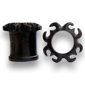 Paar 4mm - 10mm HORN Tribal Design Flesh Tunnel Plugs Schwarz Ohr Piercings 212 - Bild 1 von 1