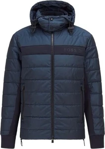 HUGO BOSS Seeger Water Repellent Padded Jacket Detachable Hood Navy S RRP £539 - Picture 1 of 23