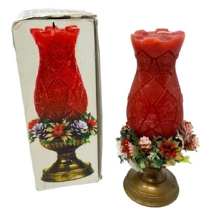 Vintage Hurricane Classic Lamp Shaped 8” Red Wax Candle with Base Holder - Picture 1 of 19