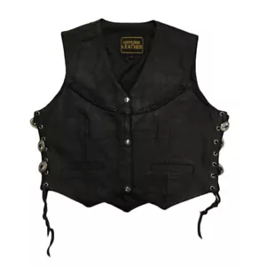 Milwaukee Leather Black Leather Braided Side Lace Western Vest Women’s Large - Bild 1 von 2