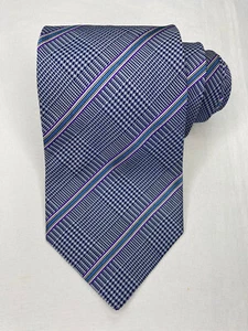 Banana Republic Tie Blue Plaid 100% Silk - Picture 1 of 5
