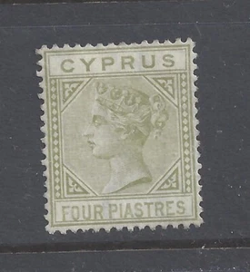 CYPRUS  QV  1881  4pi. PALE OLIVE-GREEN WMK CROWN CC MINT HINGED  SG 14 - Picture 1 of 2