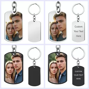 Full Color Personalized Photo Text Engraved Tag Key Chain Keepsake for Men Women - Picture 1 of 11