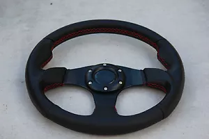 JDM Sport Universal Black Black w/Red Stitching Steering Wheel 320mm Type R CTR - Picture 1 of 1