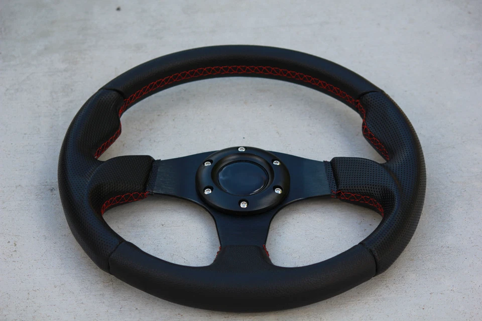JDM Sport Universal Black Black w/Red Stitching Steering Wheel 320mm Type R CTR - Image 1 of 1