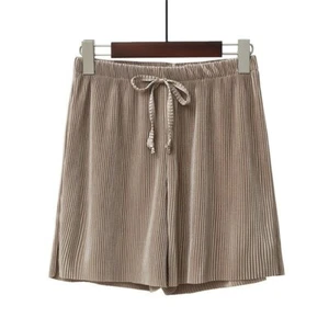 Women's Shorts Solid Wide Leg High Waist Drawstring Loose Casual Loungewear - Picture 1 of 18