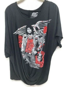 Rock'n Roller Coaster Areosmith Steven Tyler Womens Black Top Red /white Gems M - Picture 1 of 11