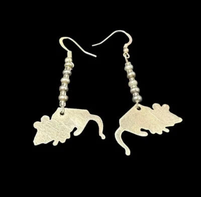 925 Mouse Rat Dangle Earrings Sterling Silver Beaded Hook Pierced - Image 1 of 4