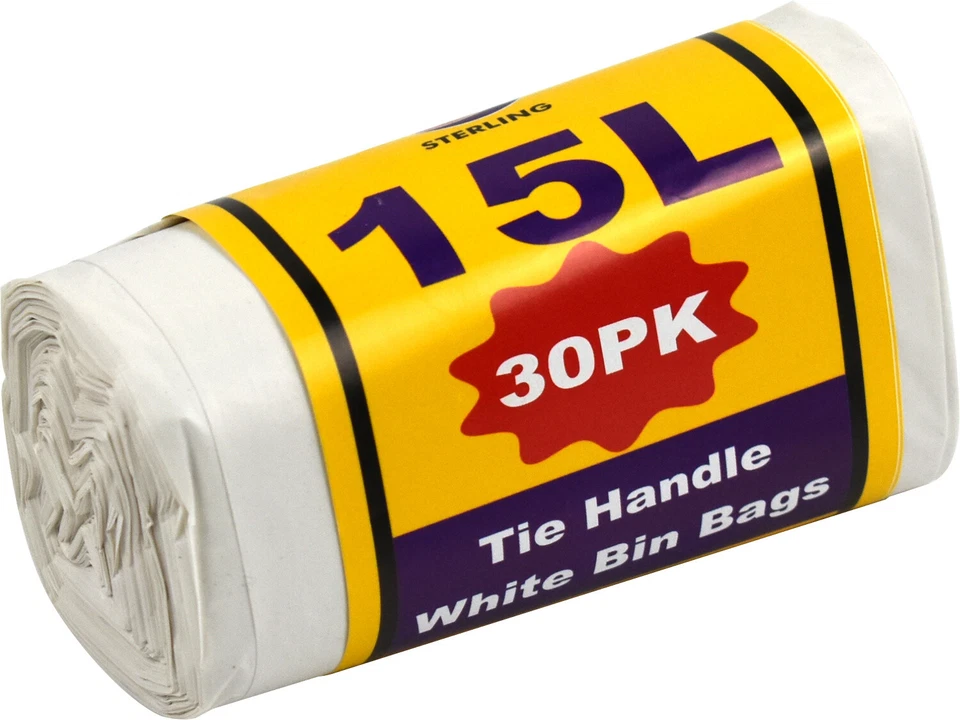Swing Bin Liners White Bin Bags With Tie Handle 15L Strong Clear 42x43cm - Image 1 of 1