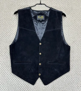 Scully Boar Suede Snap Front Vest Mens M Black Western Waistcoat Acetate Satin - Picture 1 of 17