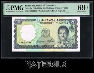 TANZANIA 20 SHILLINGS 1966 P-3a PMG 69 EPQ GEM ONLY FINEST KNOWN **Top Pop MAX** - Picture 1 of 3