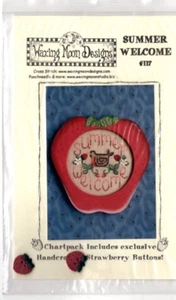 Waxing Moon Designs Cross Stitch Chart Summer Welcome With Strawberry Buttons - Picture 1 of 2