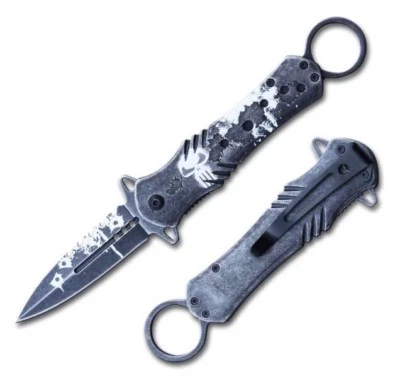 Тактический пружинный вспомогательный нож с металлической ручкой Punisher Skull с белым черепом BF210305SB - Изображение 1 из 2