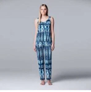 Simply Vera Wang Blue Tie Dye Pockets Tank Romper Sleepwear Size XXL NWT New - Picture 1 of 9