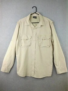 Shimano Fishing Outdoors Shirt Size L Beige Long Sleeve Vented Polyester Pocket - Picture 1 of 8