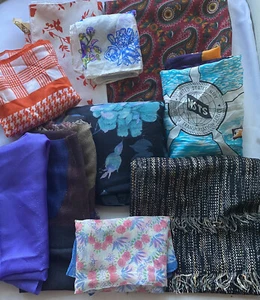 Vintage Lot of 10 Scarves Various: Sizes Colors Fabric EX: Japan Nicole Bridger - Picture 1 of 19