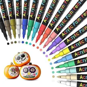 Acrylic Paint Pens Paint Markers Set of 18: Fine Point for Rock Painting Glass W - Picture 1 of 2