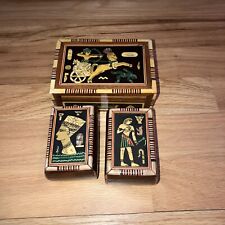 EGYPTIAN INLAID MOTHER OF PEARL wooden TRINKET JEWELRY BOX pharaoh marquetry
