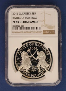 2016 Guernsey Silver Proof £5 coin "Battle of Hastings" NGC PF69 with Case & COA - Picture 1 of 3