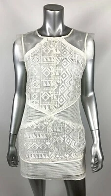 Vestido Adelyn Rae Organza Shift S Blanco Crochet Ilusión Sin Mangas Foto 1 de 4