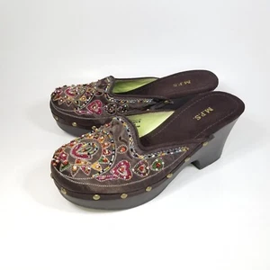 Y2K MPS Satin Perlen Clogs braun Gr. 7,5 Plattform Nieten Pailletten klobig böhmisch - Bild 1 von 13