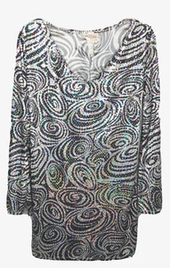 California Costume Dress Juniors L Black White Sequins Flare Long Sleeve Party - Picture 1 of 14