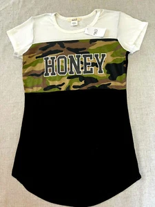 Rue 21 T-Shirt Damen Größe XS schwarz weiß grün Camouflage HONIG vorne bedruckt neu mit Etikett - Bild 1 von 6