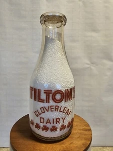 Quart runde Pyro-Milchflasche Tilton's Cloverleaf Dairy Asbury Park New Jersey NJ - Bild 1 von 9