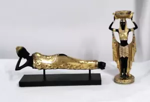 Raro juego de estatuilla y candelabro de sirviente o asistente de Buda sereno en reposo - Imagen 1 de 24